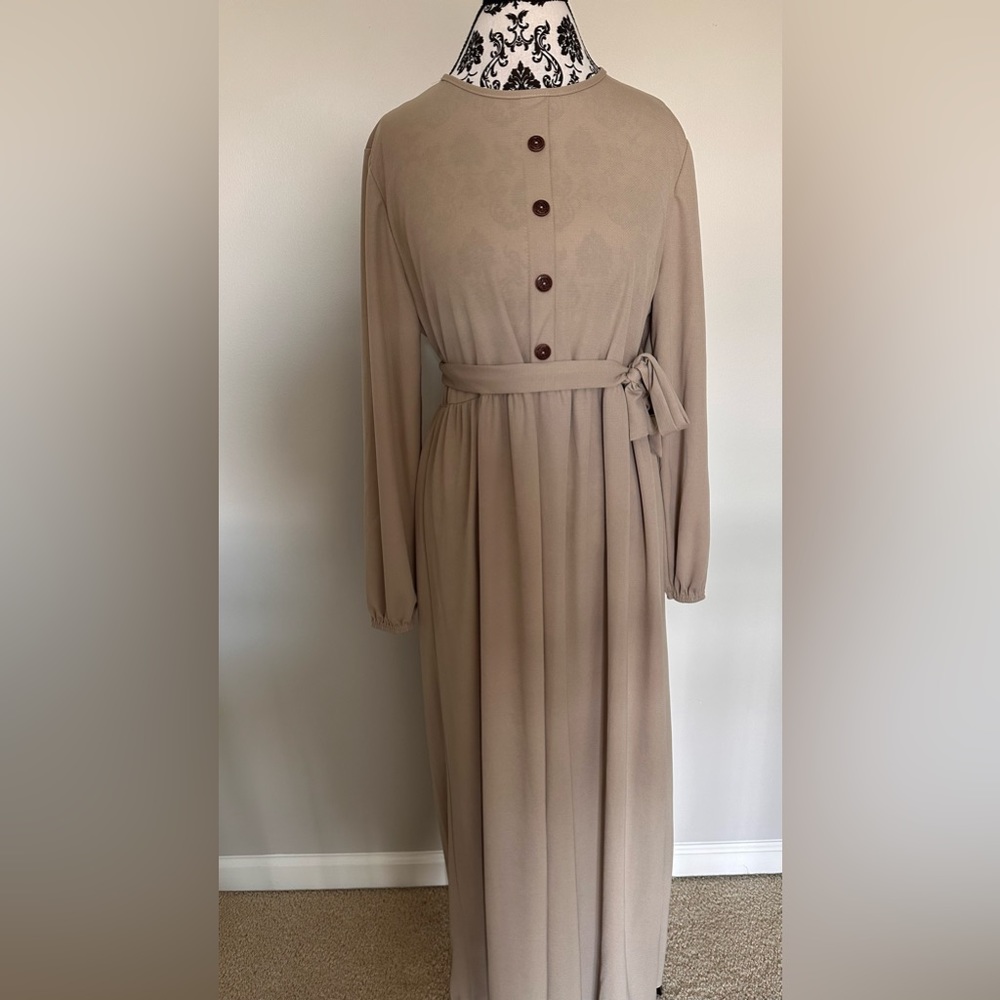 Beige abaya modest dress with detachable belt